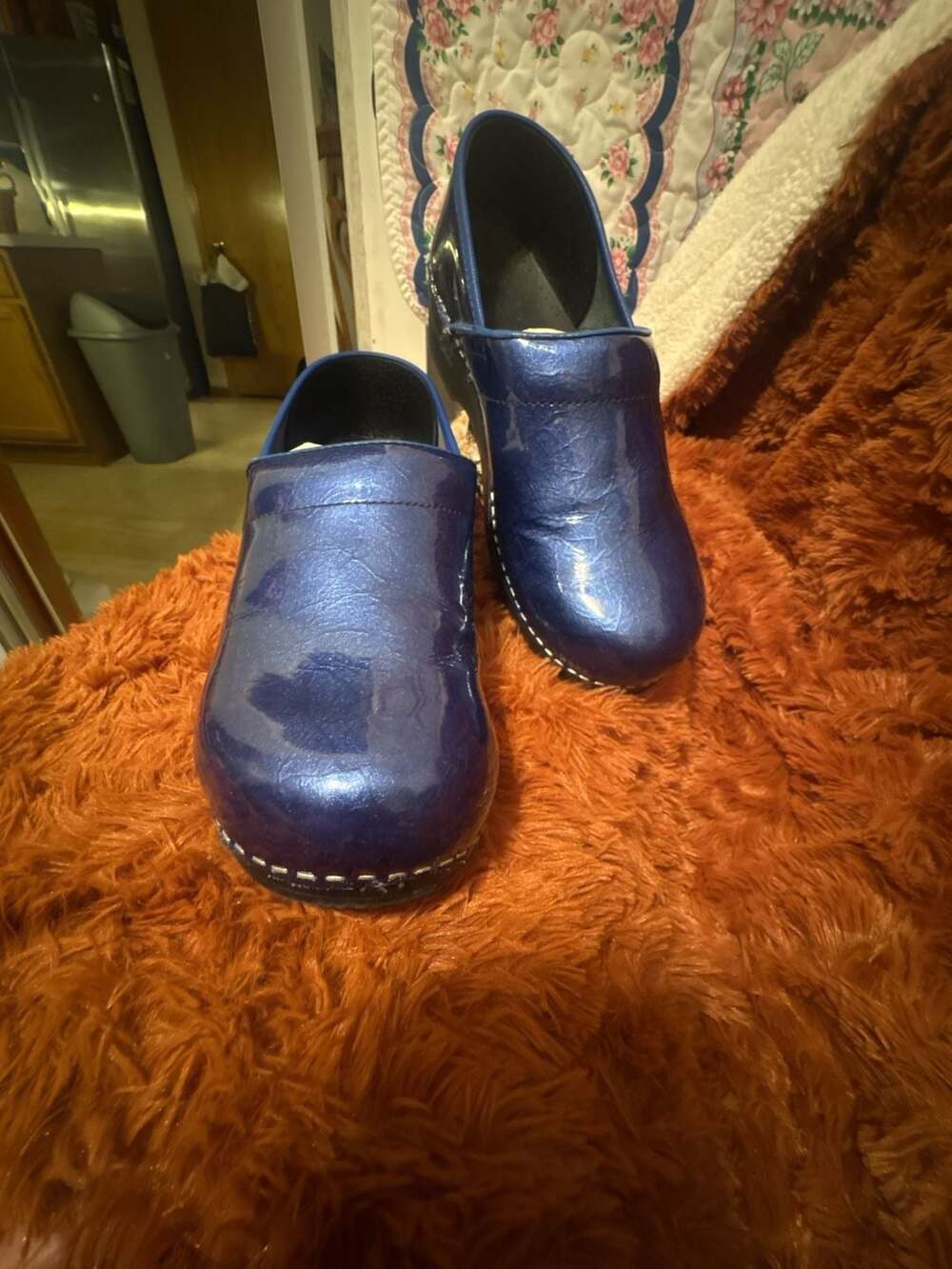 Sanita Blue Patent Leather Danish Clogs Size 41